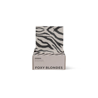 Foxy Blondes zebra print product packaging on a white background