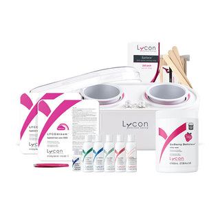 Lycon beauty product set with various bottles and packaging on a white background