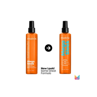 Two bottles of Matrix Mega Sleek hair product with a white background