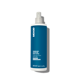 Blue spray bottle labeled 'MOOD' on a white background