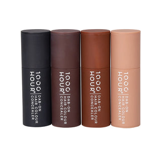 Four tubes of 1000 Hour hair color concealer on a white background