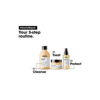 L'Oreal Paris hair care products with step-by-step routine on a white background