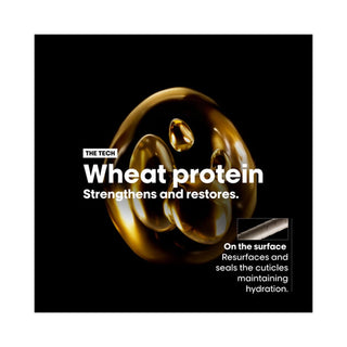 Wheat protein advertisement with liquid droplets on a black background