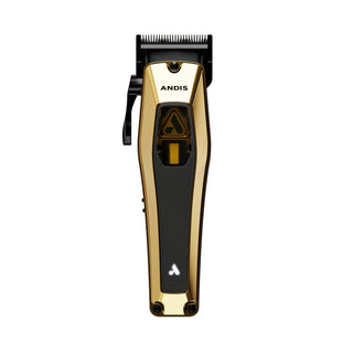 Gold and black Andis hair clipper on a white background