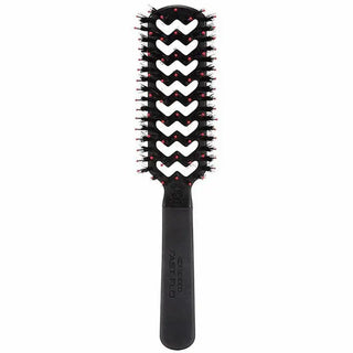 Black hairbrush with wavy bristle pattern on a white background