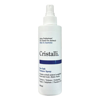 Cristalli sea salt texture spray bottle on a white background