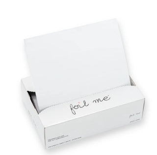 White foil paper with 'foil me' text in a box on a white background