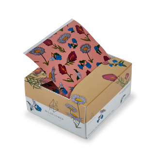 Cardboard box with floral design on a white background