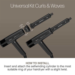 Hair styling tool with self-winding cylinder on a gray background