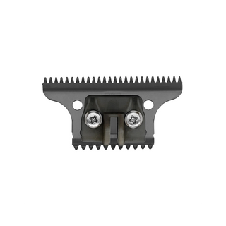 A dark gray metal clipper guide blade with two silver adjustment screws, shown against a plain white background.