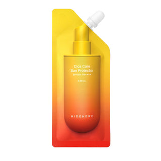 Sun protector bottle with gradient yellow to red design on a white background