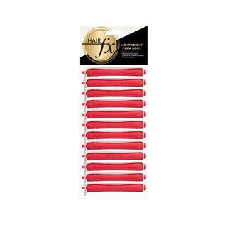 Pack of red hair rollers with 'Hair fx' packaging on a white background