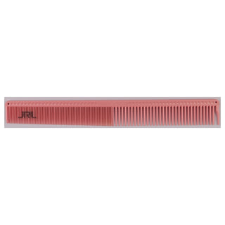 Pink comb with a white handle on a white background