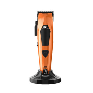 Orange and black hair clipper on a white background