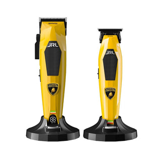 Two yellow hair trimmers with black accents on a white background