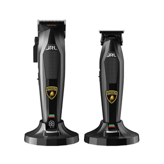 Two black hair trimmers with Lamborghini logo on a white background