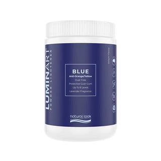 Luminart powder lightener container with blue label on a white background