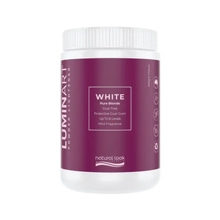 Luminart powder lightener container with purple label on a white background