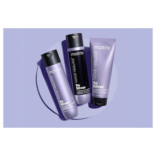 Matrix Total Results So Silver hair care products on a purple background