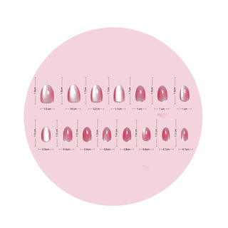 Nail tip size chart on a pink background