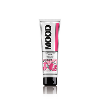 A tube of MOOD Color Protect Serum with a pink label, designed for protected hair.