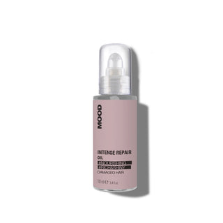 Bottle of MOOD Intense Repair Oil on a white background