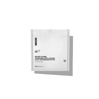 White packet with black text on a white background