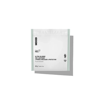 White hair dye packet with black text on a white background