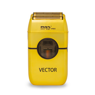 Yellow shaver with 'MRD Pro' branding on a white background