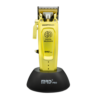 Yellow hair clipper with 'MRD Pro' branding on a white background