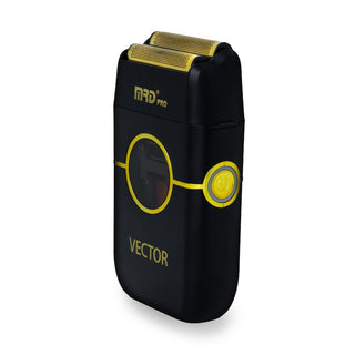 Black and yellow electric shaver with 'MAD Pro' branding on a white background