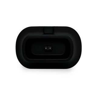 Black oval-shaped device on a white background