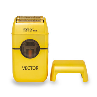 Yellow shaver with 'MRD Pro' branding on a white background