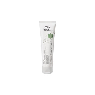 A white squeeze tube of muk. TREAT plus+ 8% Retinol Night Créme, featuring a small green geometric logo, centered on a plain white background.