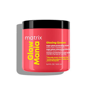 Red jar of Matrix Glazing Queen mask on a white background