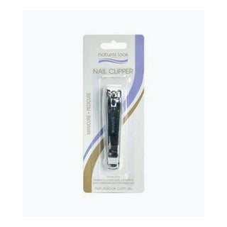 A silver nail clipper in its original retail blister packaging, featuring the brand name 'natural look'.