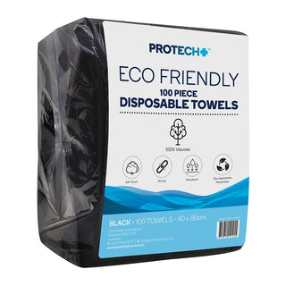 Pack of Protech eco-friendly disposable towels with black packaging.