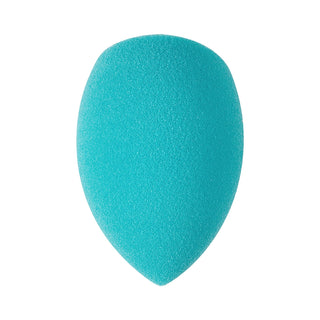 Turquoise makeup sponge on a white background