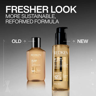 Redken hair care products with 'Old' and 'New' labels on a gradient background