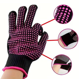 Black and pink textured glove with close-up details on a white background