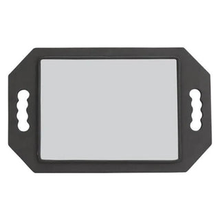 Black rectangular tray with handles on a white background