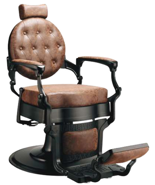 Barber chair with brown leather seat and backrest on a white background