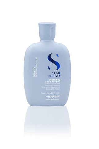 Blue shampoo bottle with brand logo on a white background