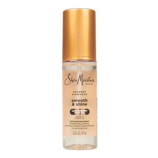 Shea Moisture hair product bottle with gold cap on a white background
