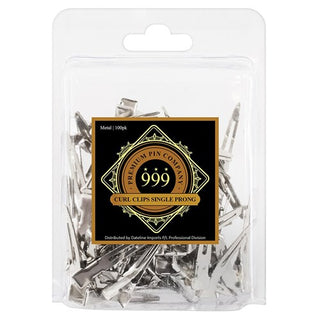 A pack of 999 Single Curl Clip #501 with 100 pieces, primarily in silver color, sealed in a clear plastic packaging with a label displaying the product information.