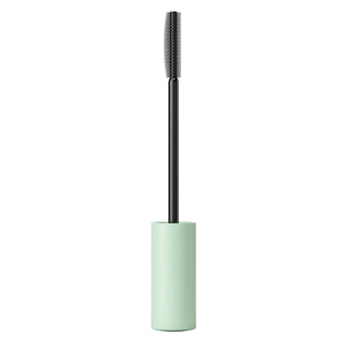 Green lid  mascara brush with black bristle head on a white background