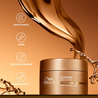 Wella hair care product with liquid being poured over it on a warm brown background