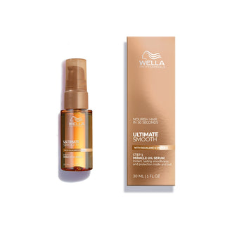 Wella Ultimate Smooth miracle oil serum bottle and packaging on a white background