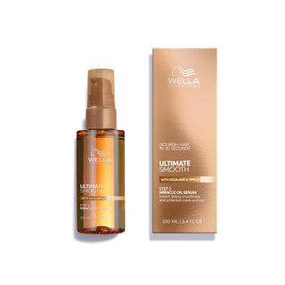 Wella Ultimate Smooth Miracle Oil Serum bottle and packaging on a white background