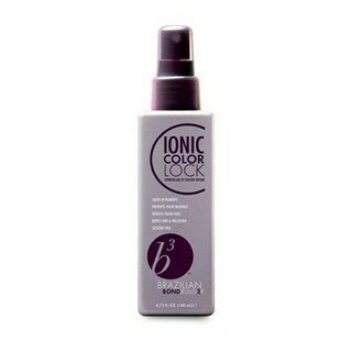 A spray bottle labeled 'B3 IONIC COLOR LOCK' with purple cap, intended for hair color treatment.